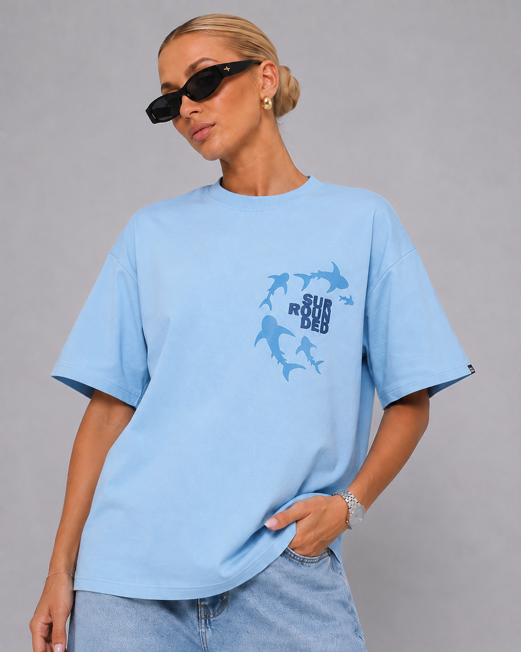 Women's Oversized Shark Graphic T-Shirt