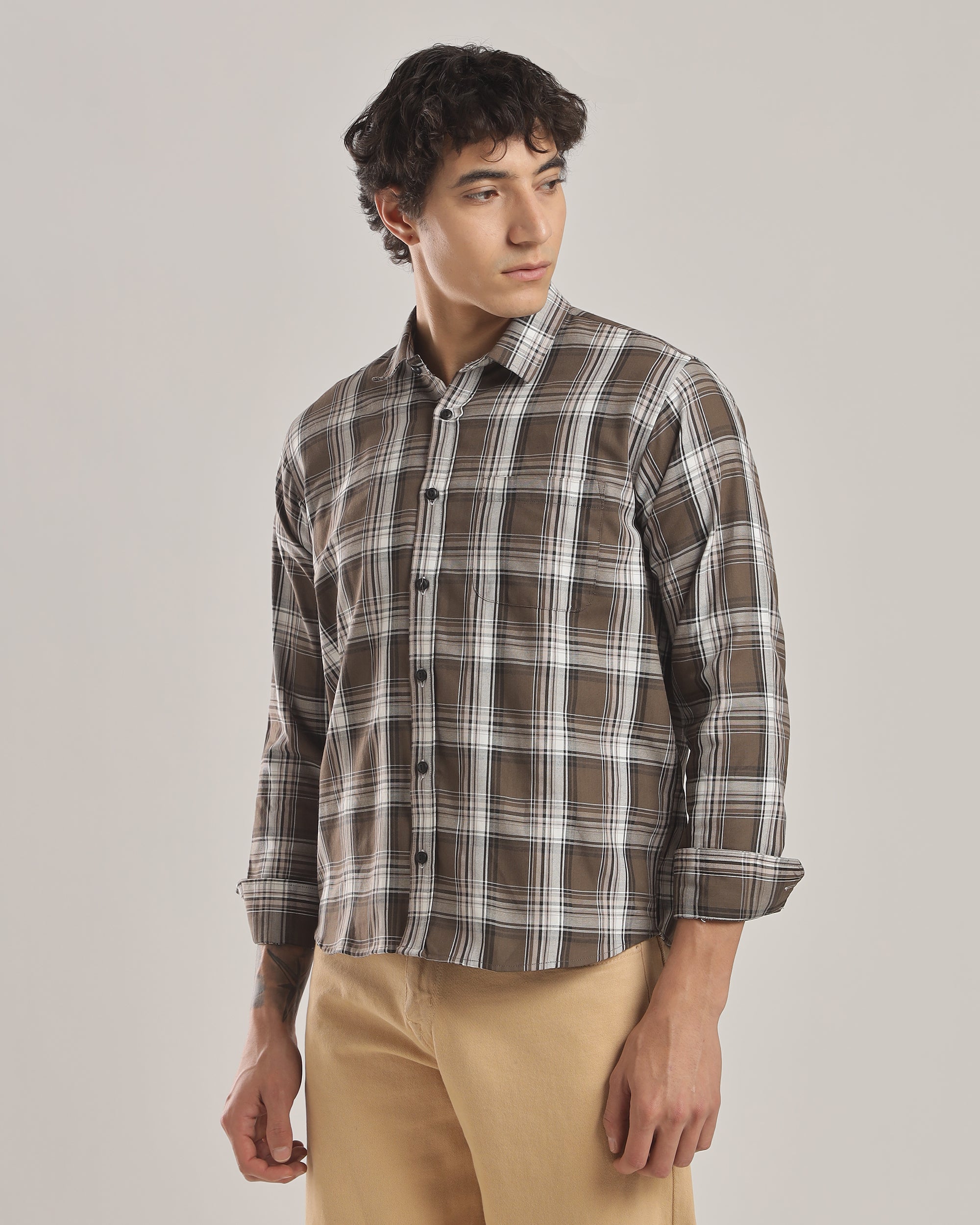 Brown Plaid Relaxed Fit Oxford Shirt