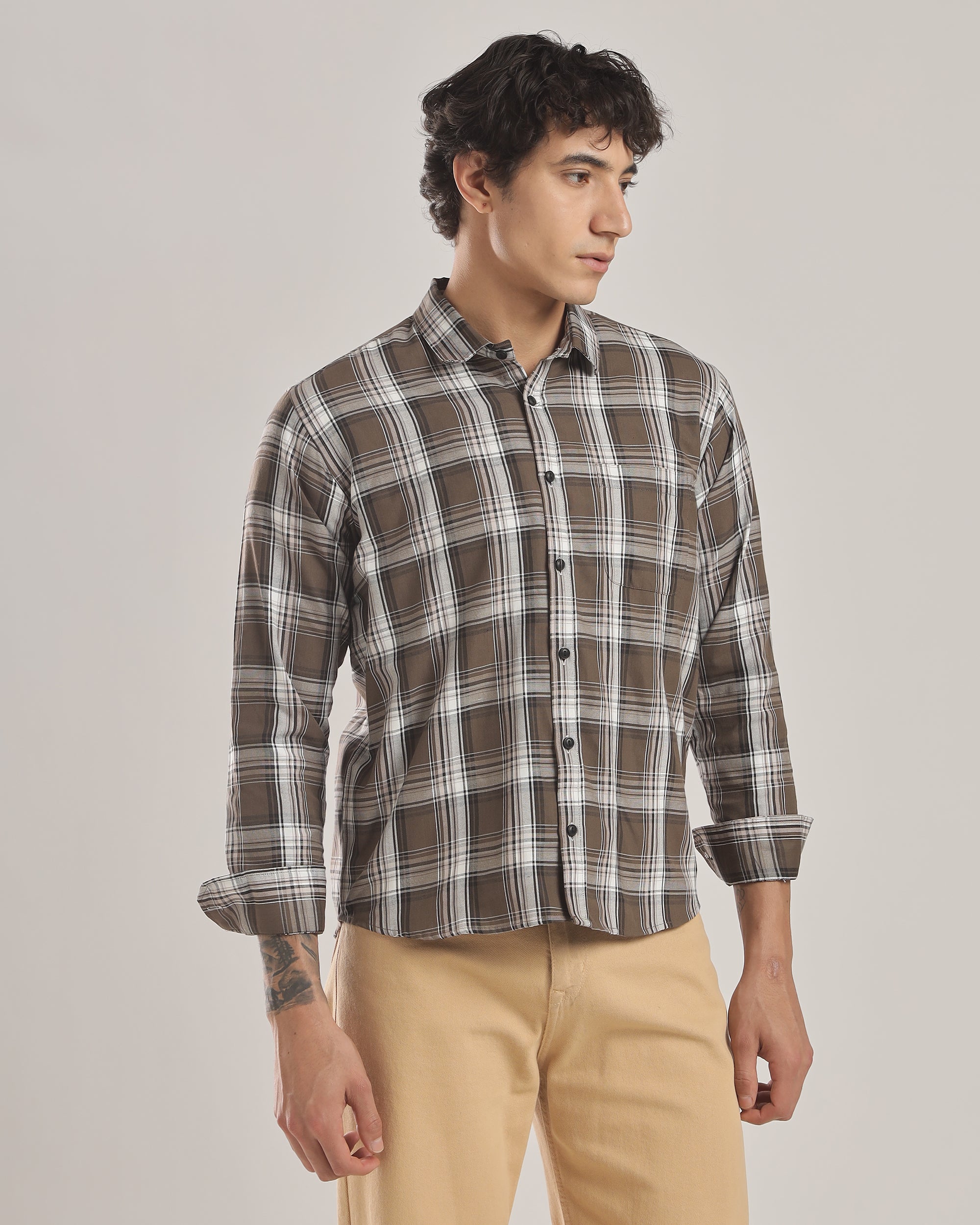 Brown Plaid Relaxed Fit Oxford Shirt