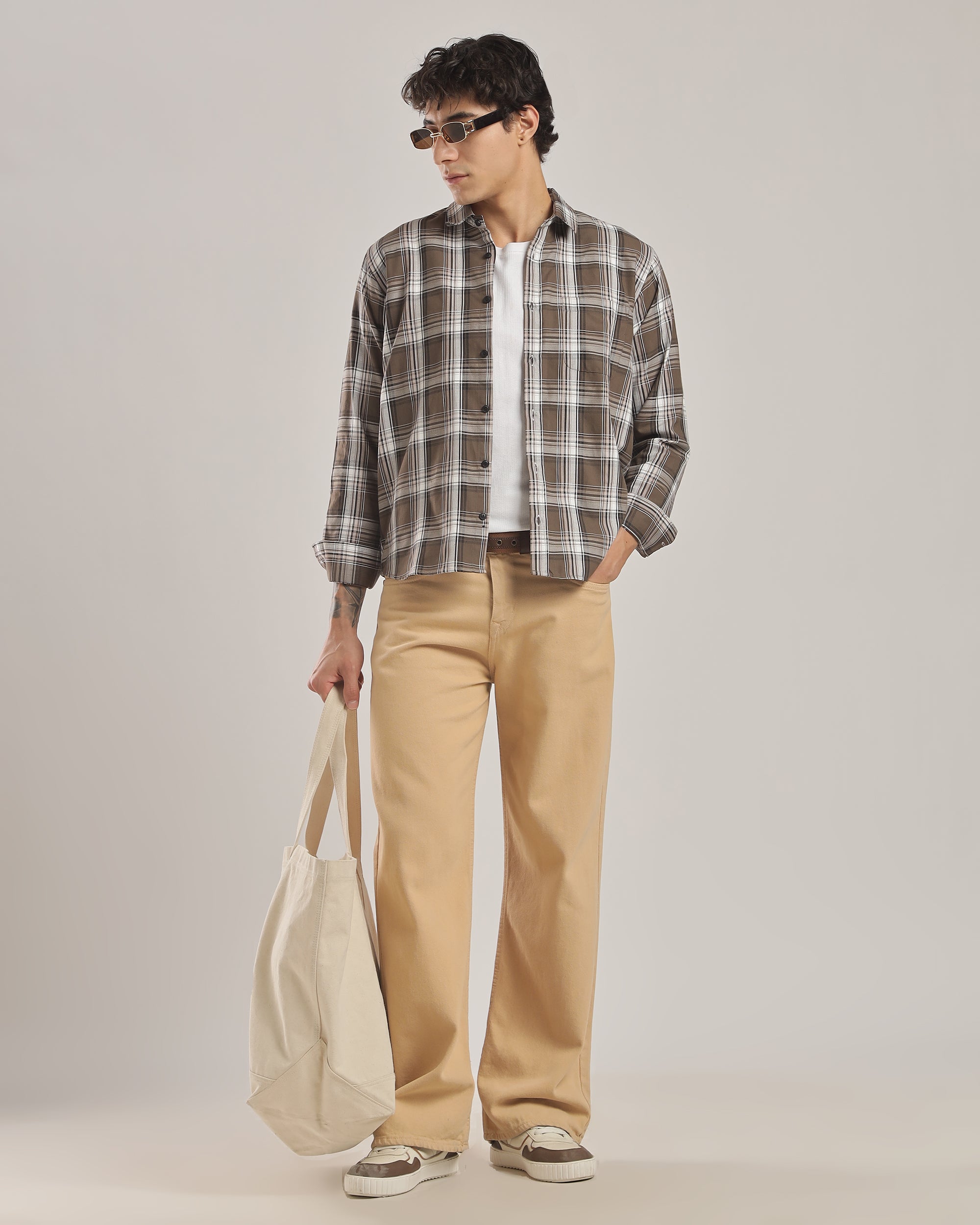 Brown Plaid Relaxed Fit Oxford Shirt
