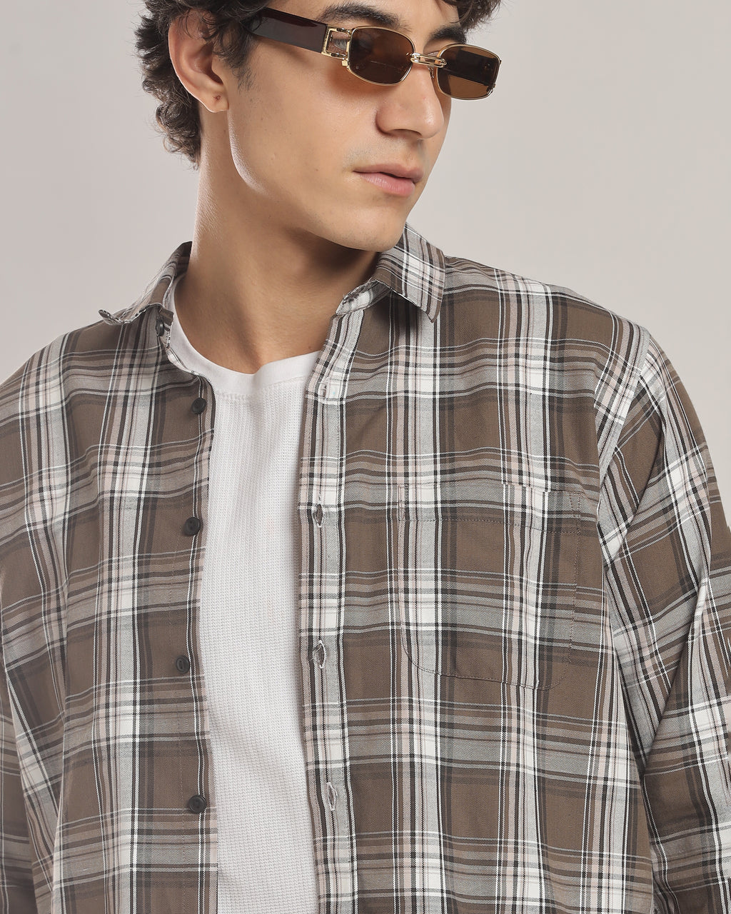Brown Plaid Relaxed Fit Oxford Shirt