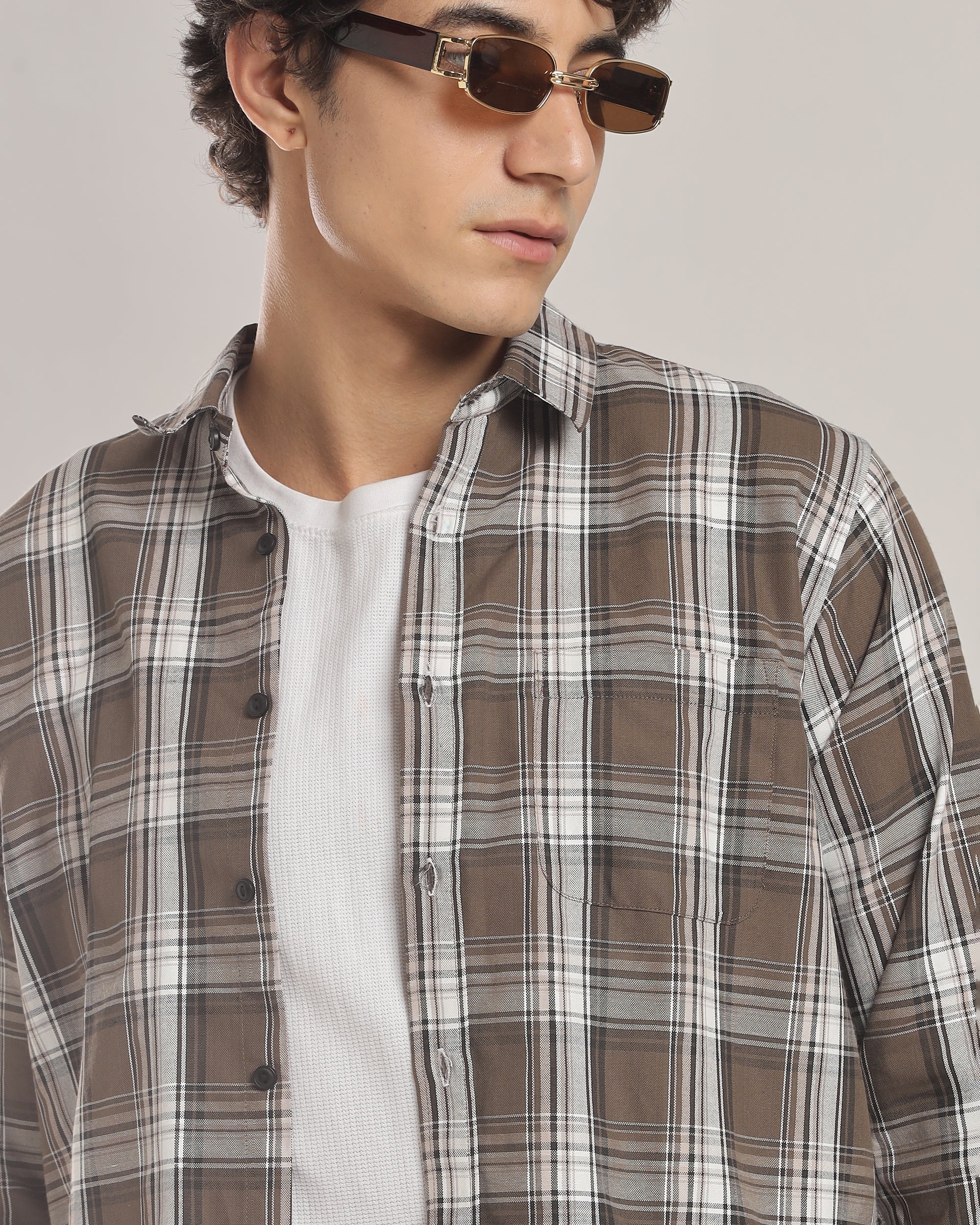 Brown Plaid Relaxed Fit Oxford Shirt