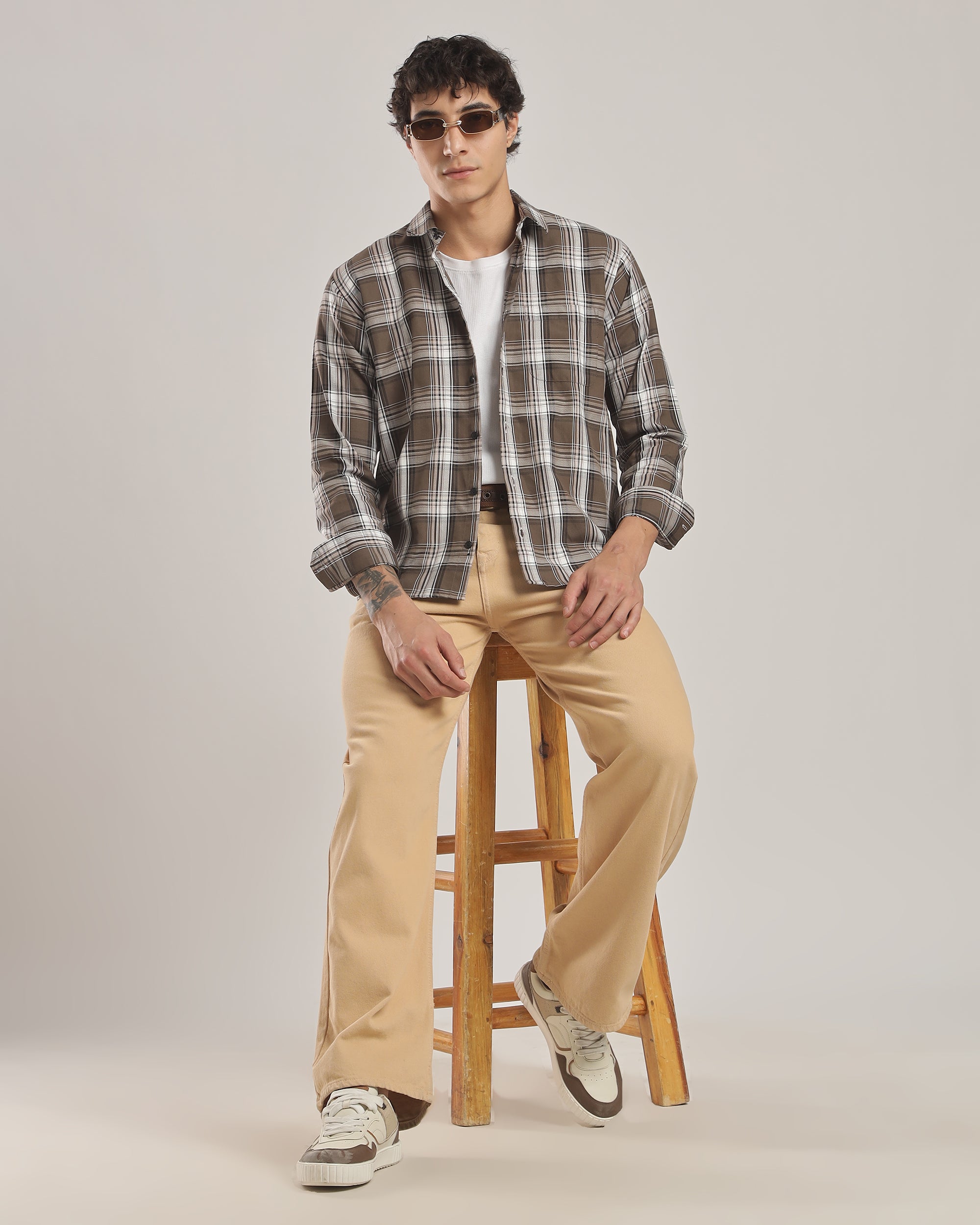 Brown Plaid Relaxed Fit Oxford Shirt