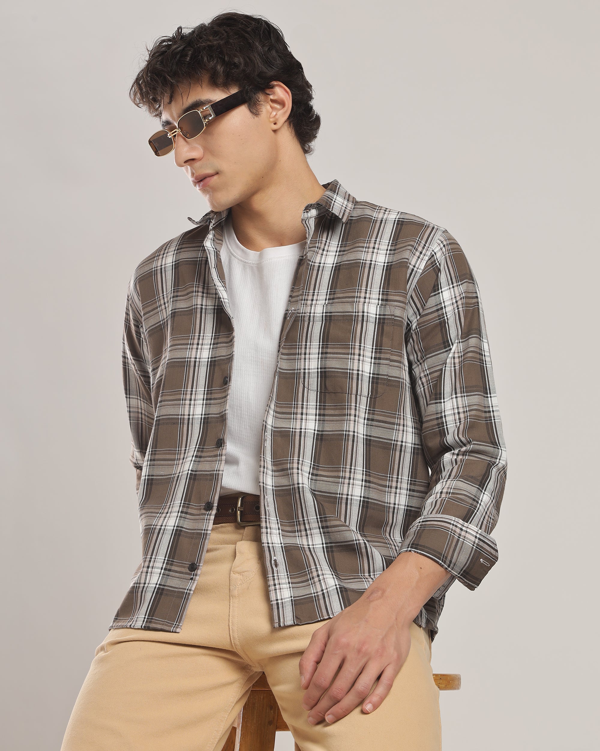 Brown Plaid Relaxed Fit Oxford Shirt