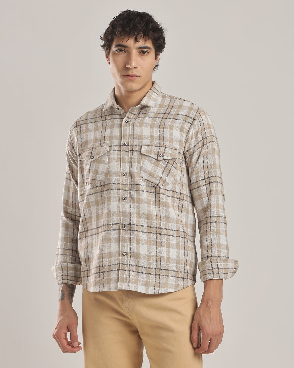 Classic Sand Check Flannel Shirt