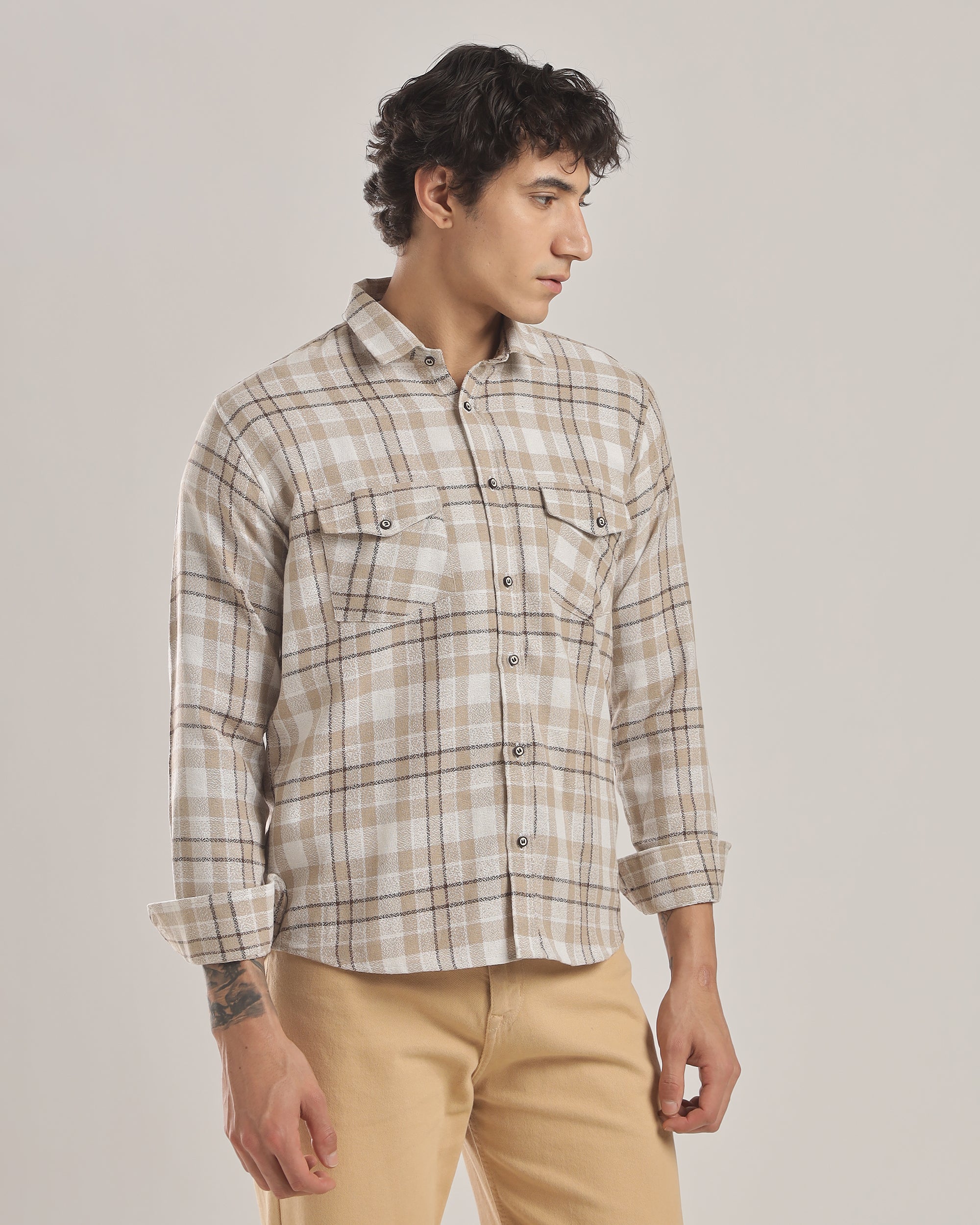 Classic Sand Check Flannel Shirt – Clova Culture