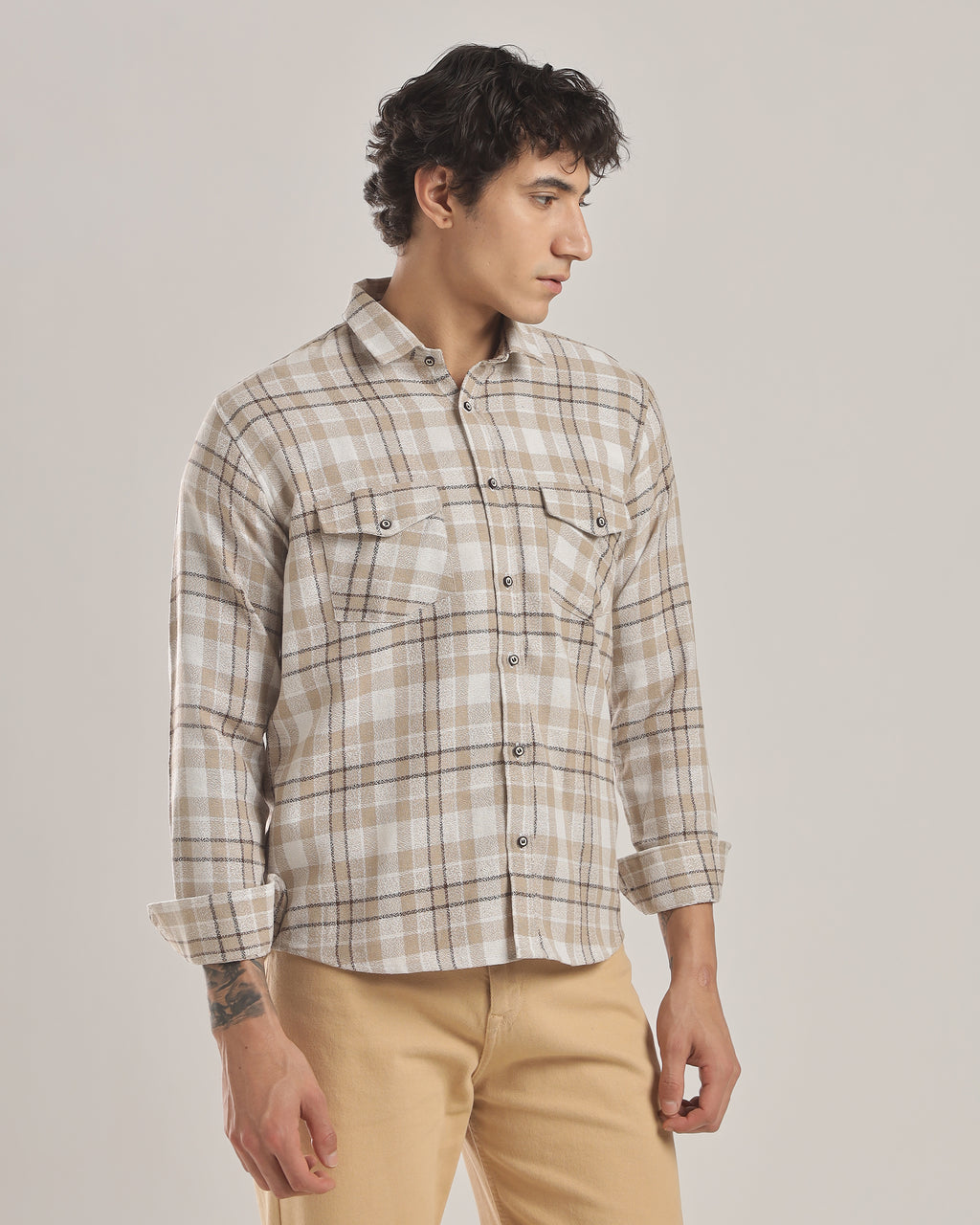 Classic Sand Check Flannel Shirt