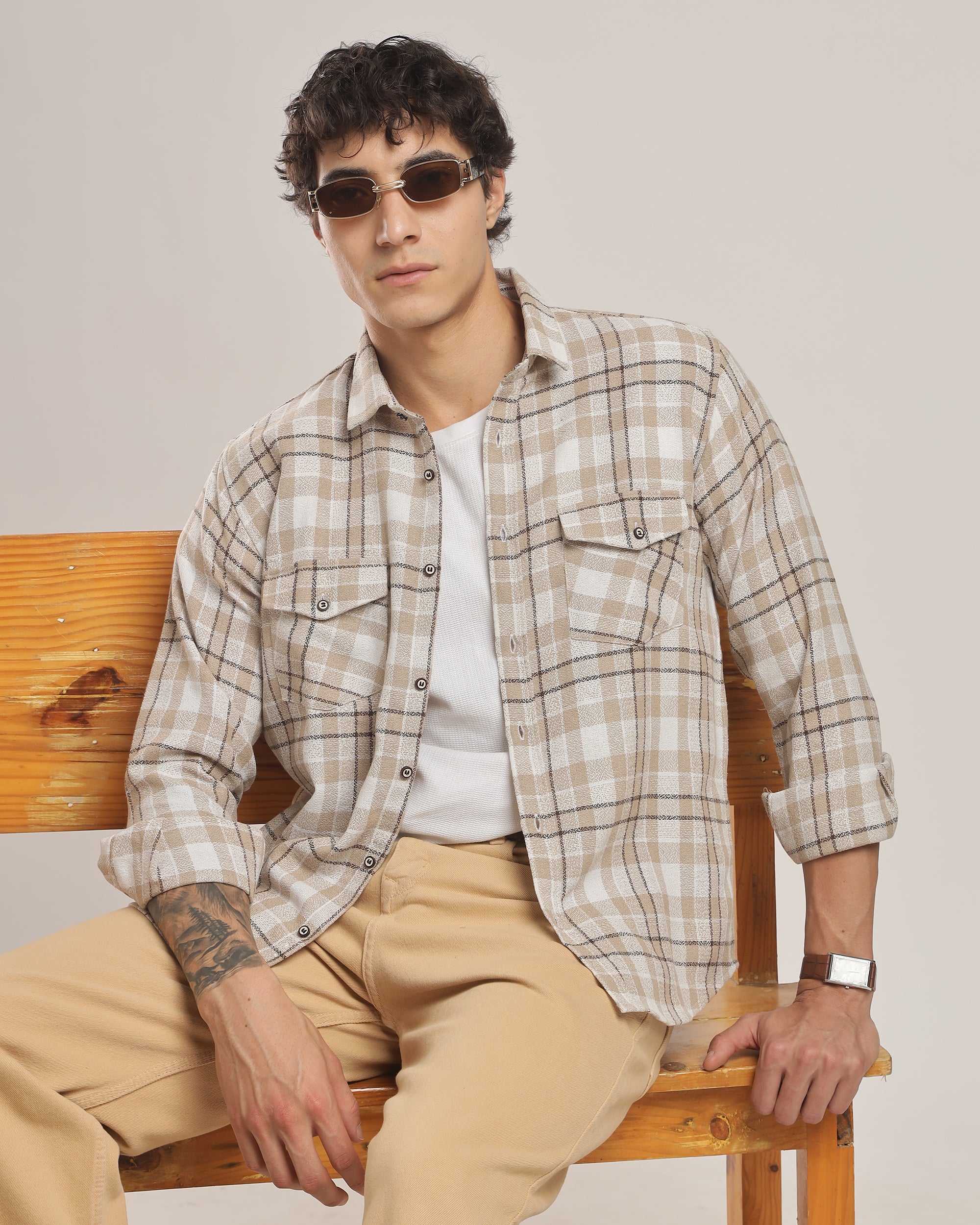 Classic Sand Check Flannel Shirt