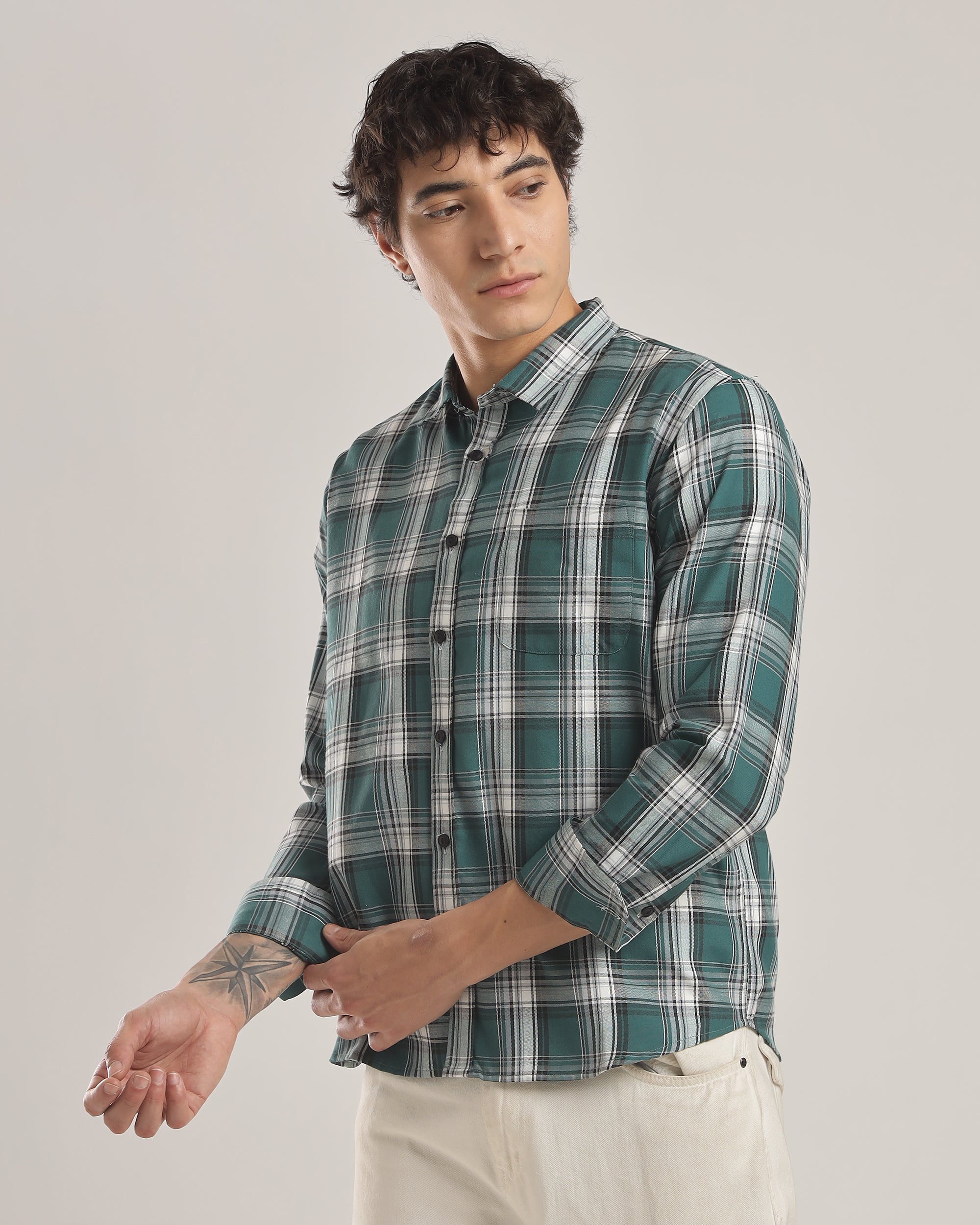 Green Check Relaxed Fit Oxford Shirt