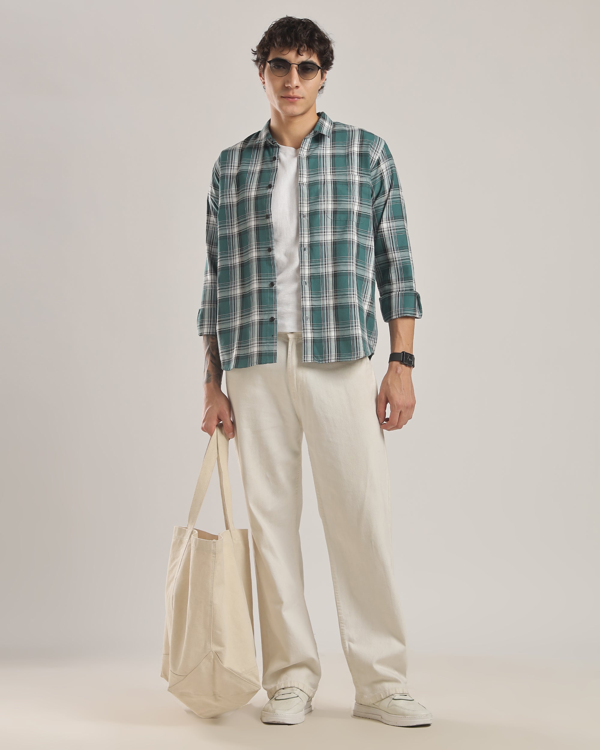 Green Check Relaxed Fit Oxford Shirt