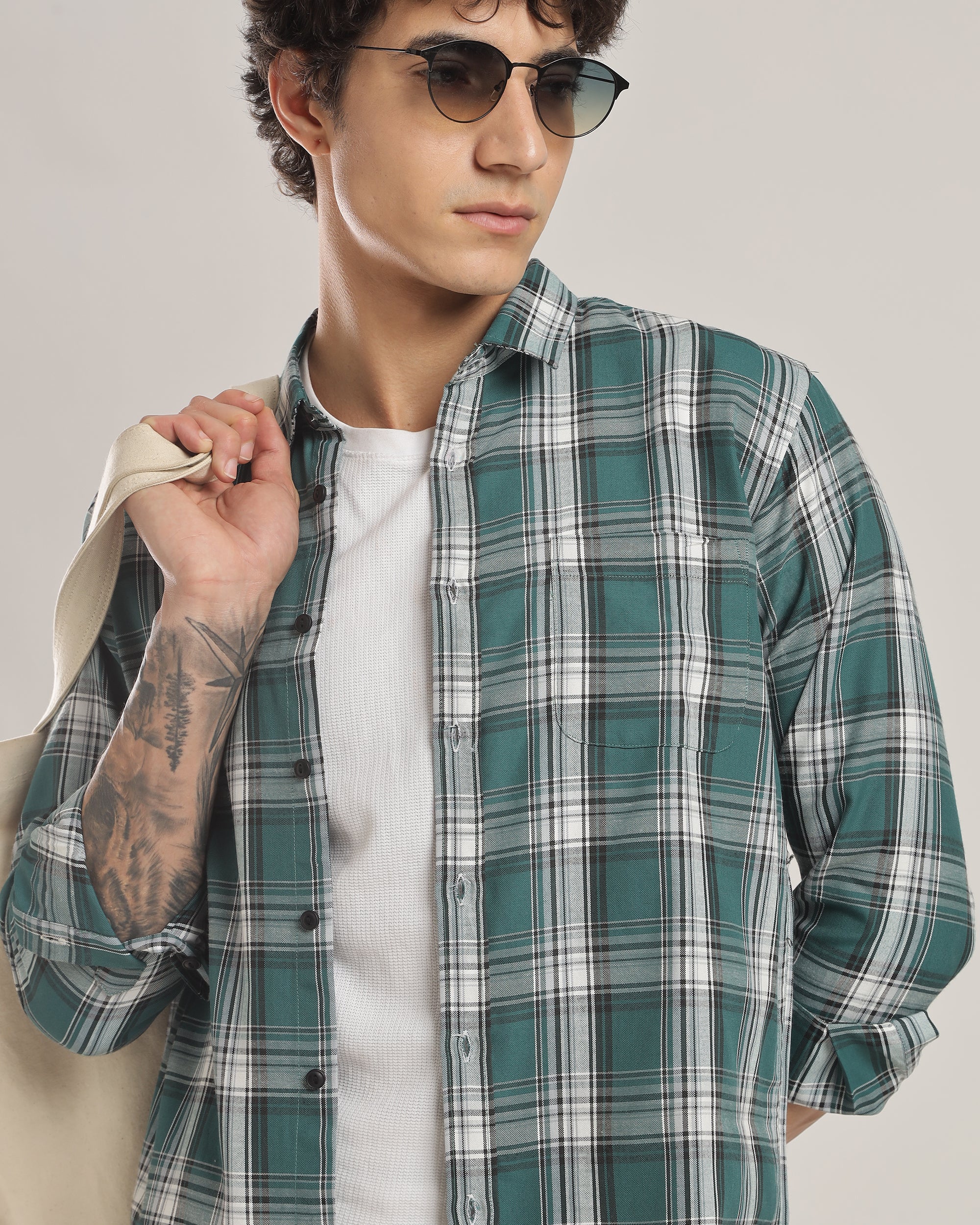 Green Check Relaxed Fit Oxford Shirt