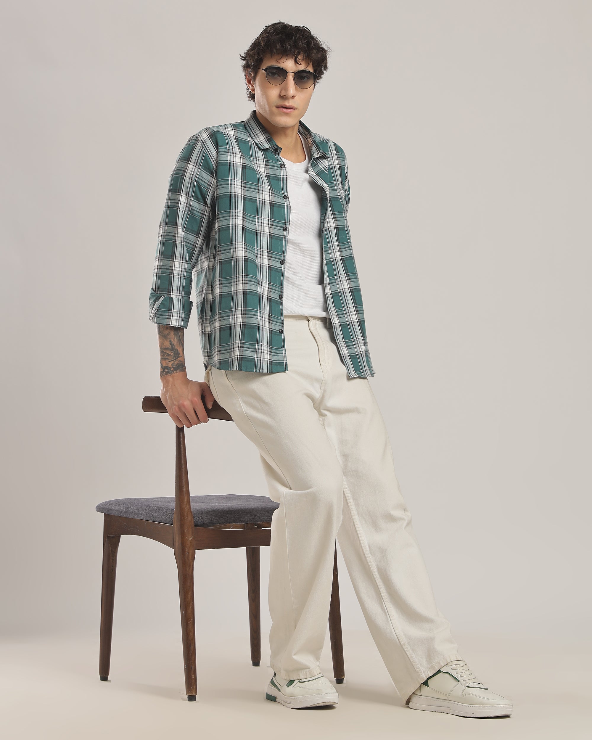 Green Check Relaxed Fit Oxford Shirt