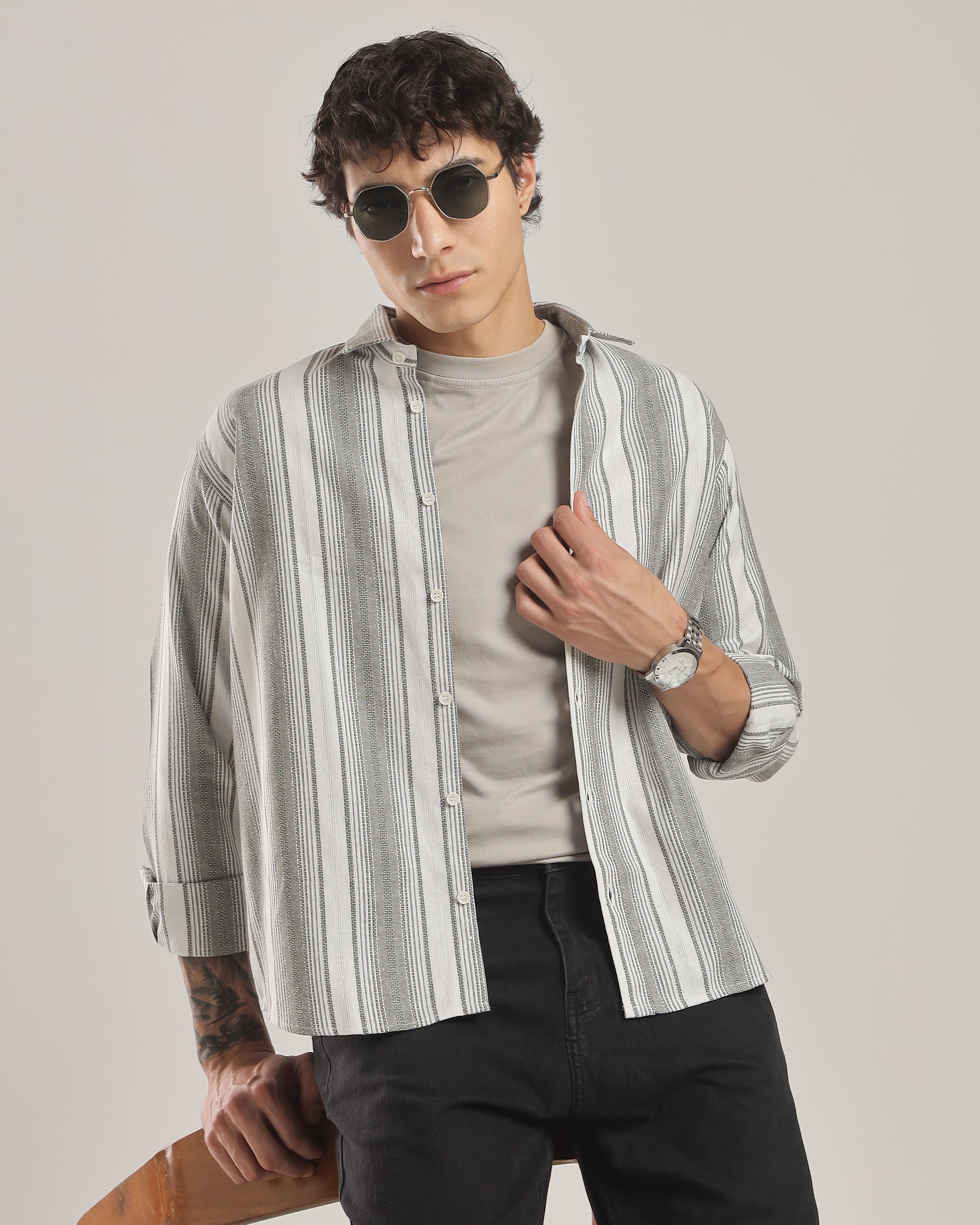 Striped Textured Relaxed Fit Casual Shirt