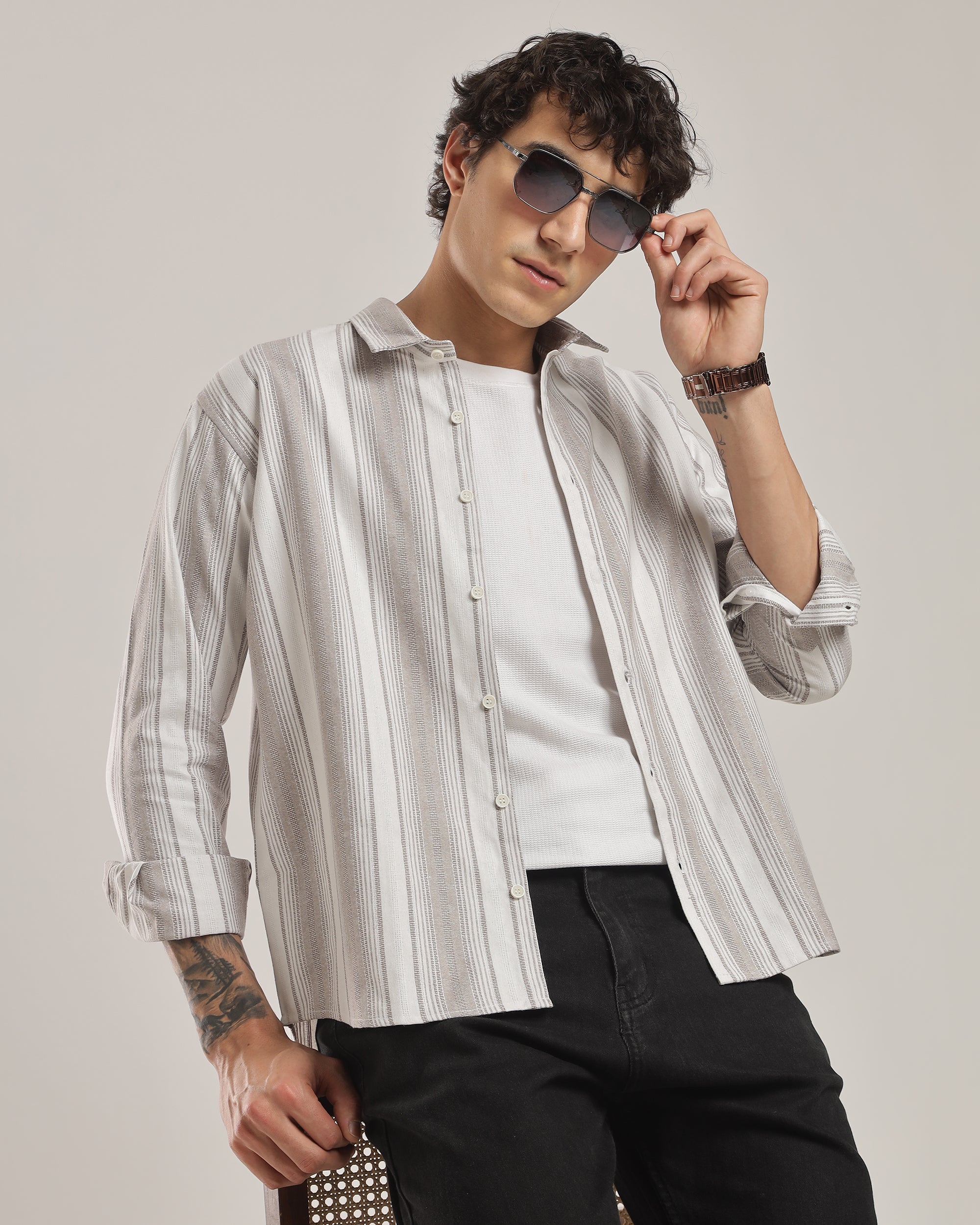Men’s Smart Casual Striped Textured Shirt