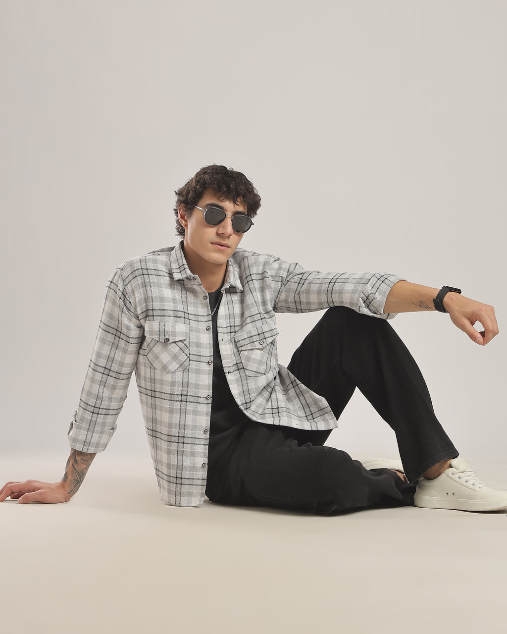 Gray Plaid Cotton Flannel Shirt