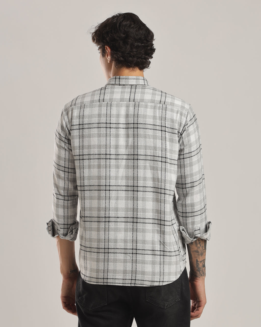Gray Plaid Cotton Flannel Shirt