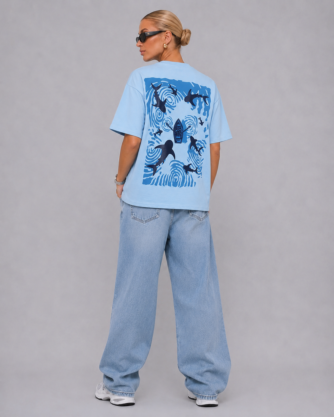 Women's Oversized Shark Graphic T-Shirt