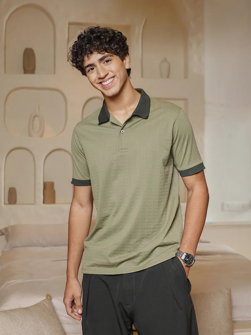 Rope-Lined Textured Polo T-Shirt