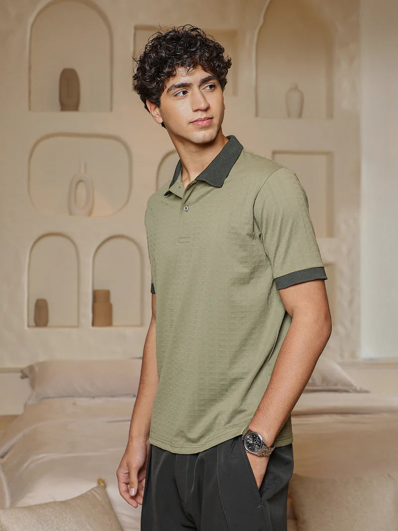 Rope-Lined Textured Polo T-Shirt