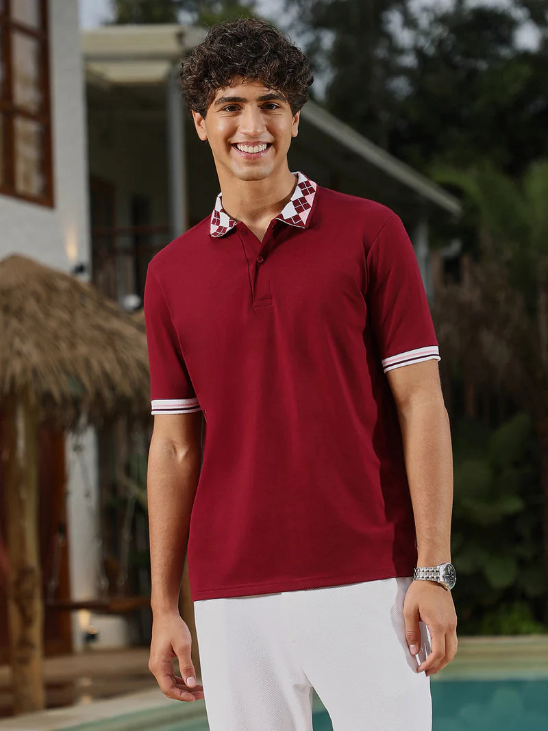 Block Argyle-Knit Polo T-Shirt