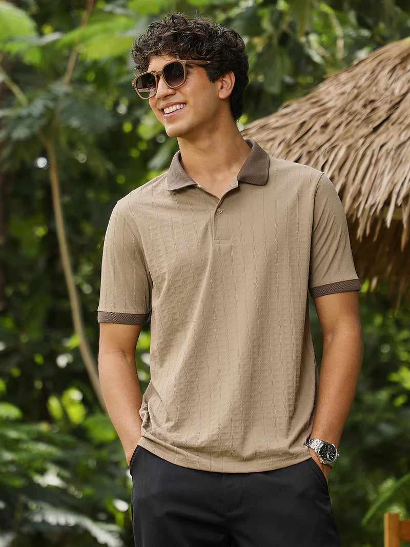 Rope-Lined Textured Polo T-Shirt