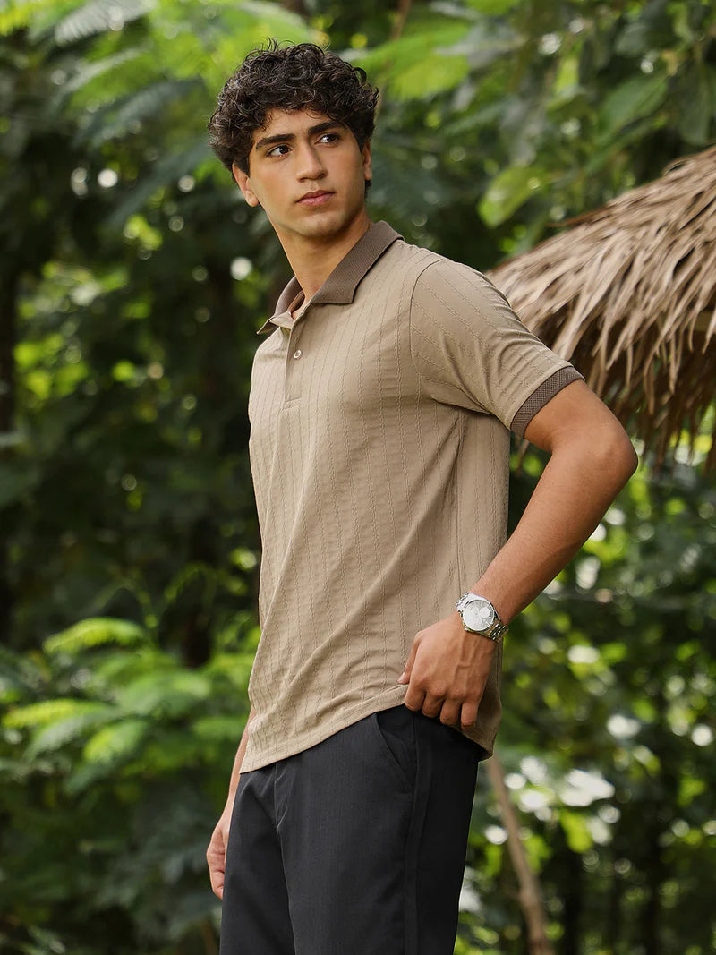 Rope-Lined Textured Polo T-Shirt