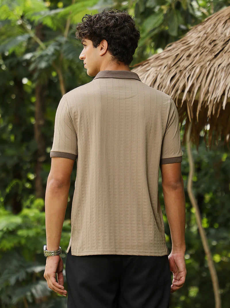 Rope-Lined Textured Polo T-Shirt