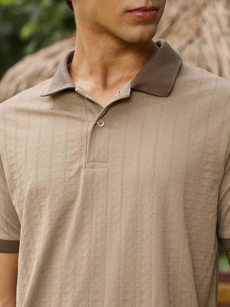 Rope-Lined Textured Polo T-Shirt