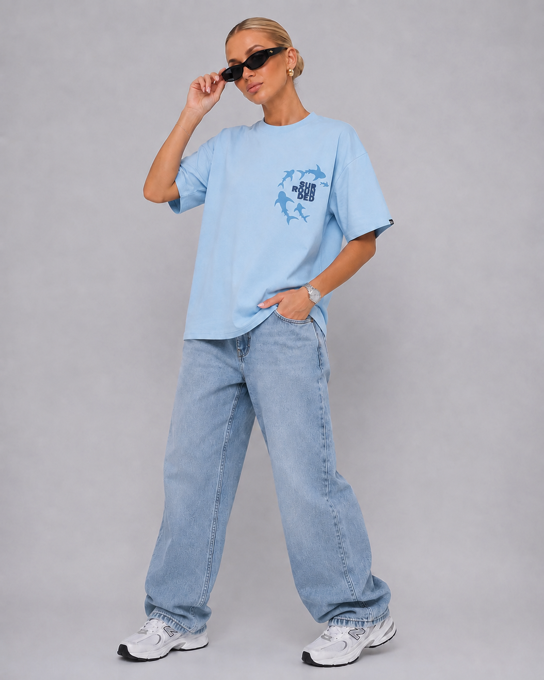 Women's Oversized Shark Graphic T-Shirt