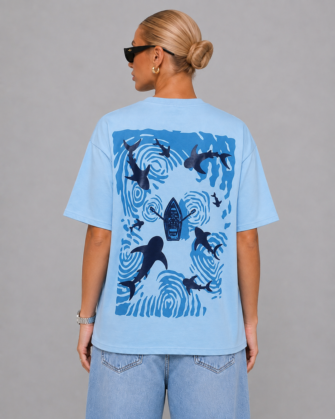 Women's Oversized Shark Graphic T-Shirt