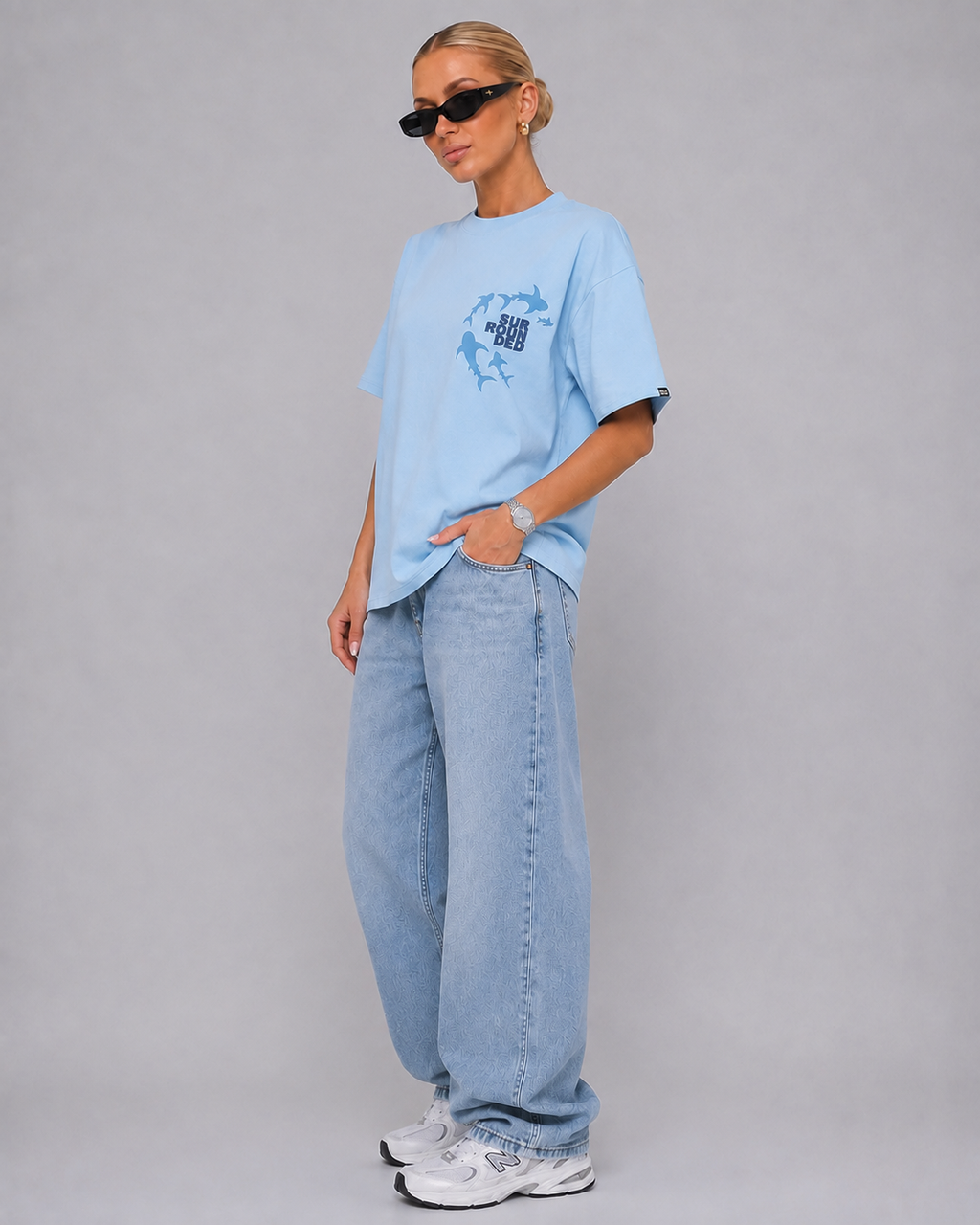 Women's Oversized Shark Graphic T-Shirt