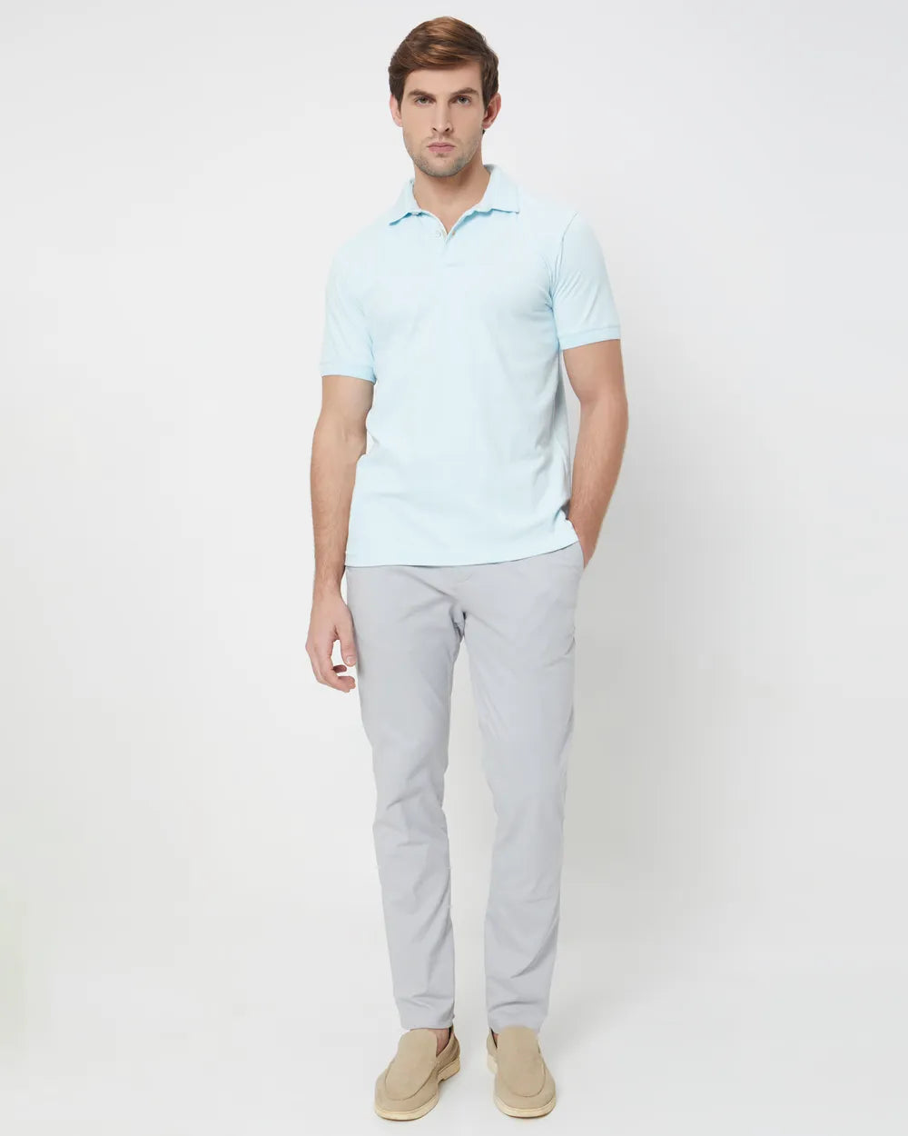 Textured Plain Slim Fit Polo T-Shirt