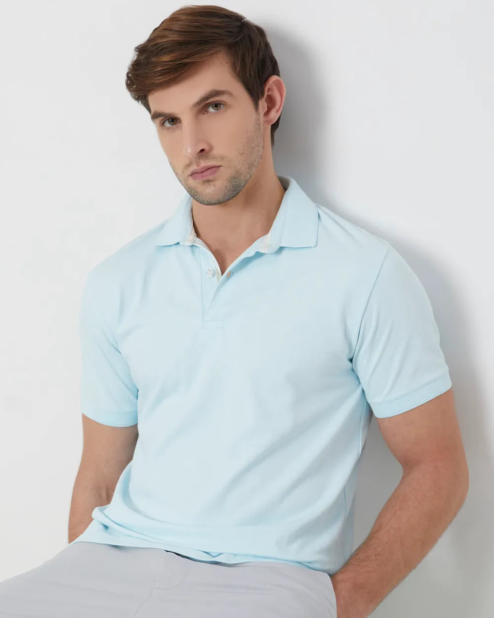 Textured Plain Slim Fit Polo T-Shirt